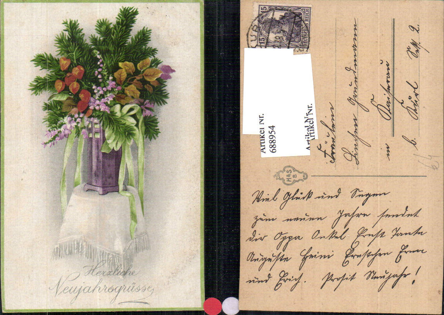 688954 Neujahr Blumen Vase gel. Kaiserau Tirol