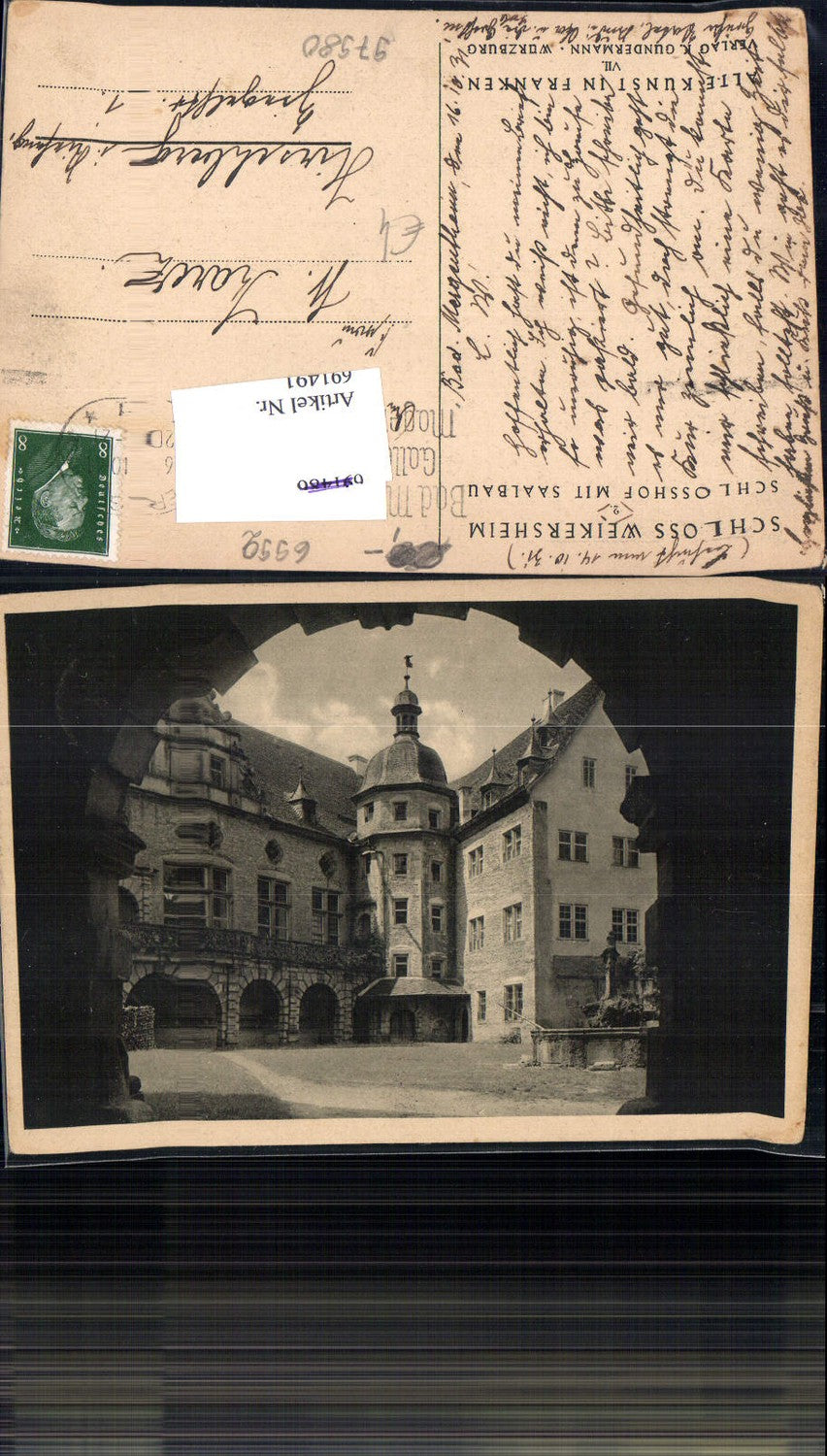 691491 Schloss Weikersheim Schlosshof Saalbau gel. Hirschberg Riesengebirge