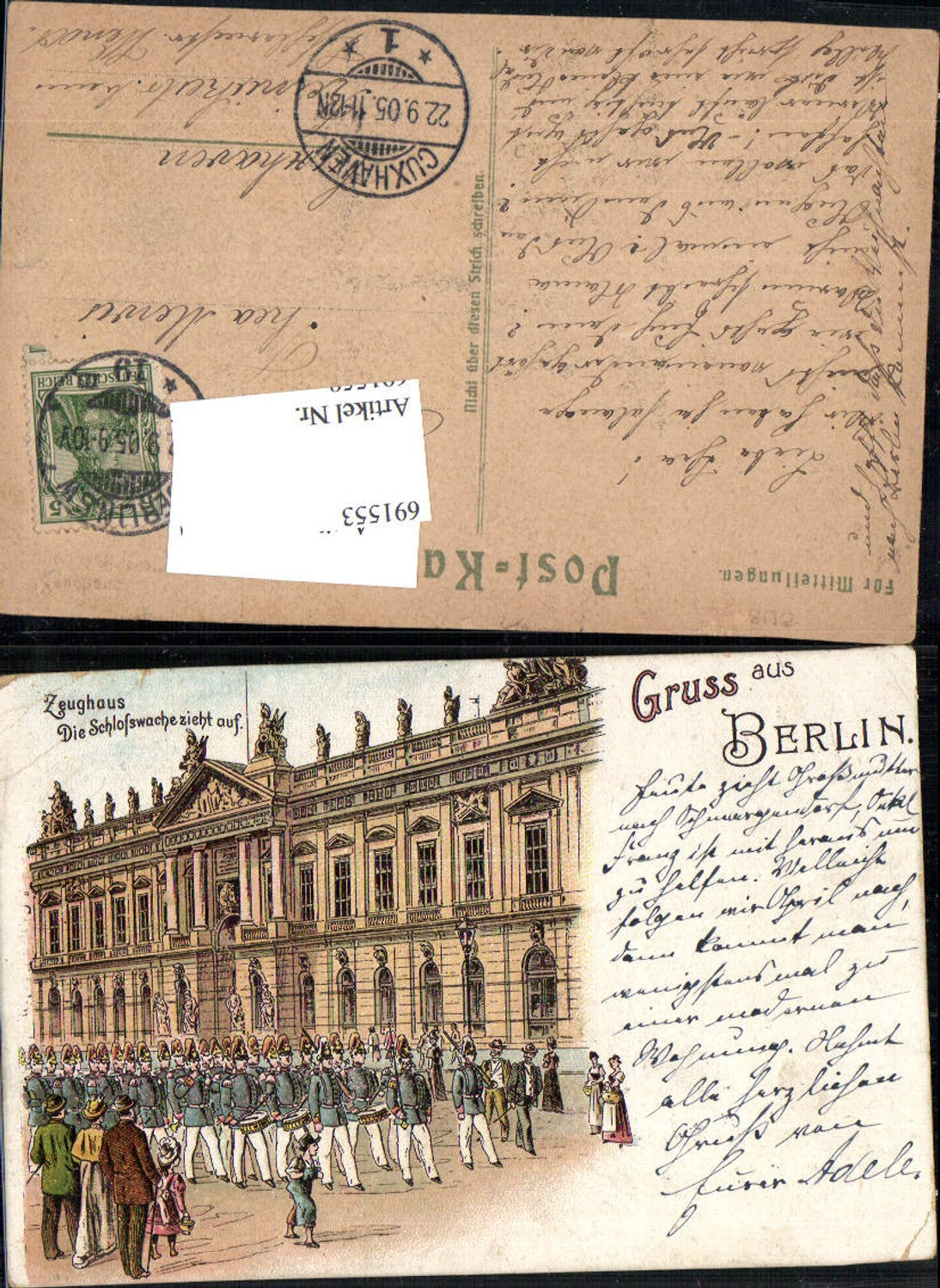 691553 tolle Lithographie Berlin Zeughaus Schlosswache