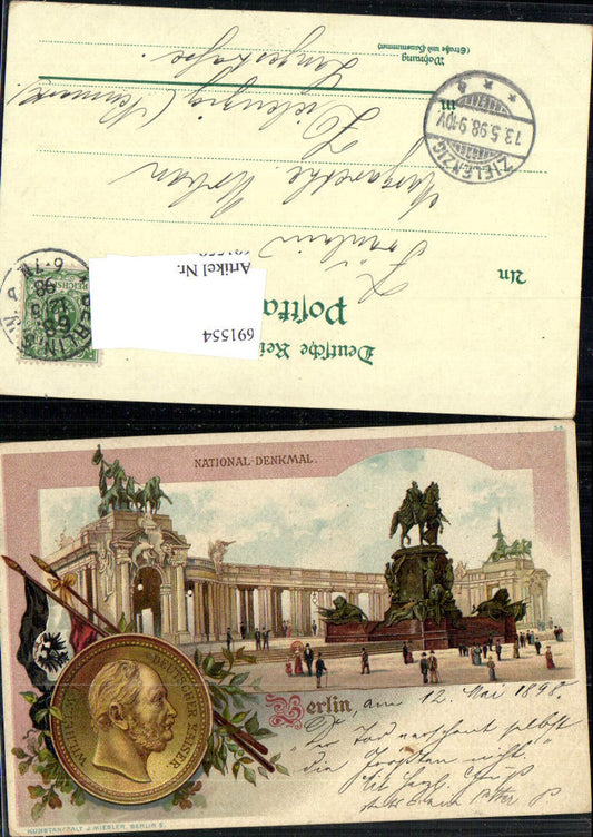 691554 tolle Lithographie Berlin National Denkmal Kaiser Wilhelm Portait pub Miesler