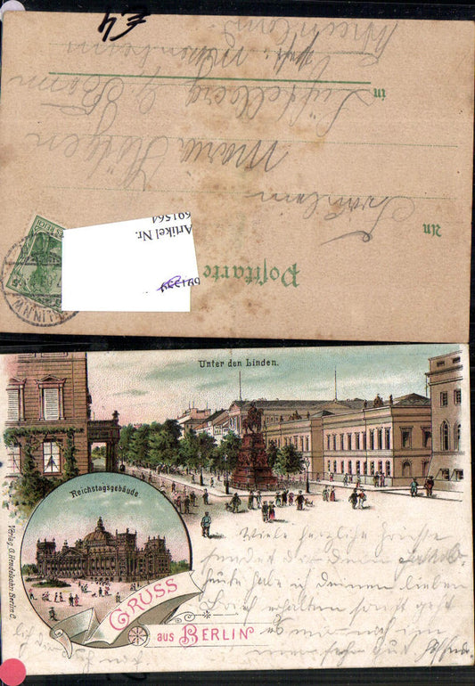 691564 tolle Lithographie Berlin Unter den Linden Reichstagsgebäude pub Hendelsohn