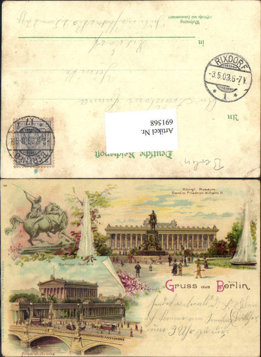 691568 tolle Lithographie Berlin Königl. Museum National Gallerie Friedrichsbrücke pub Finkenrath