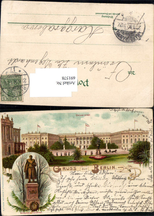 691578 tolle Lithographie Berlin Universität Mitscherlich Denkmal pub Miesler