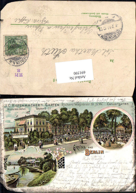 691590 tolle Lithographie Berlin Tiergarten J.C. Kistenmacher Garten Cafe Gasthaus Richard Wagnerstraße