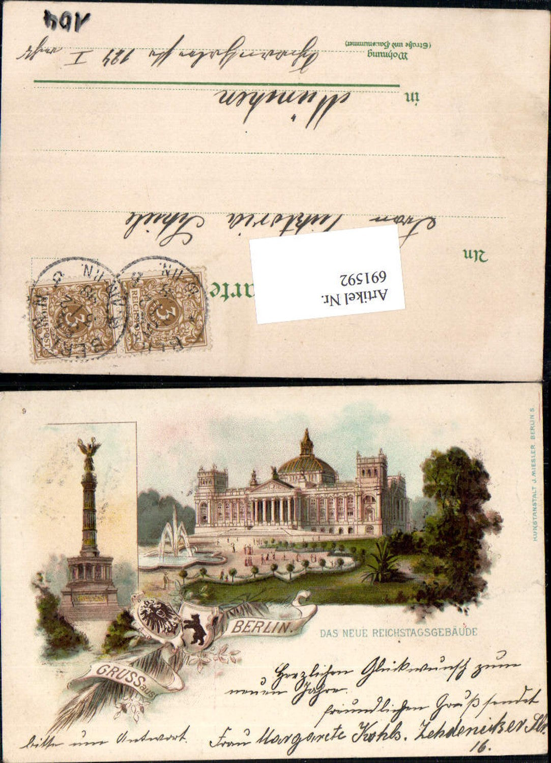 691592 tolle Lithographie Berlin Neue Reichstagsgebäude pub Miesler