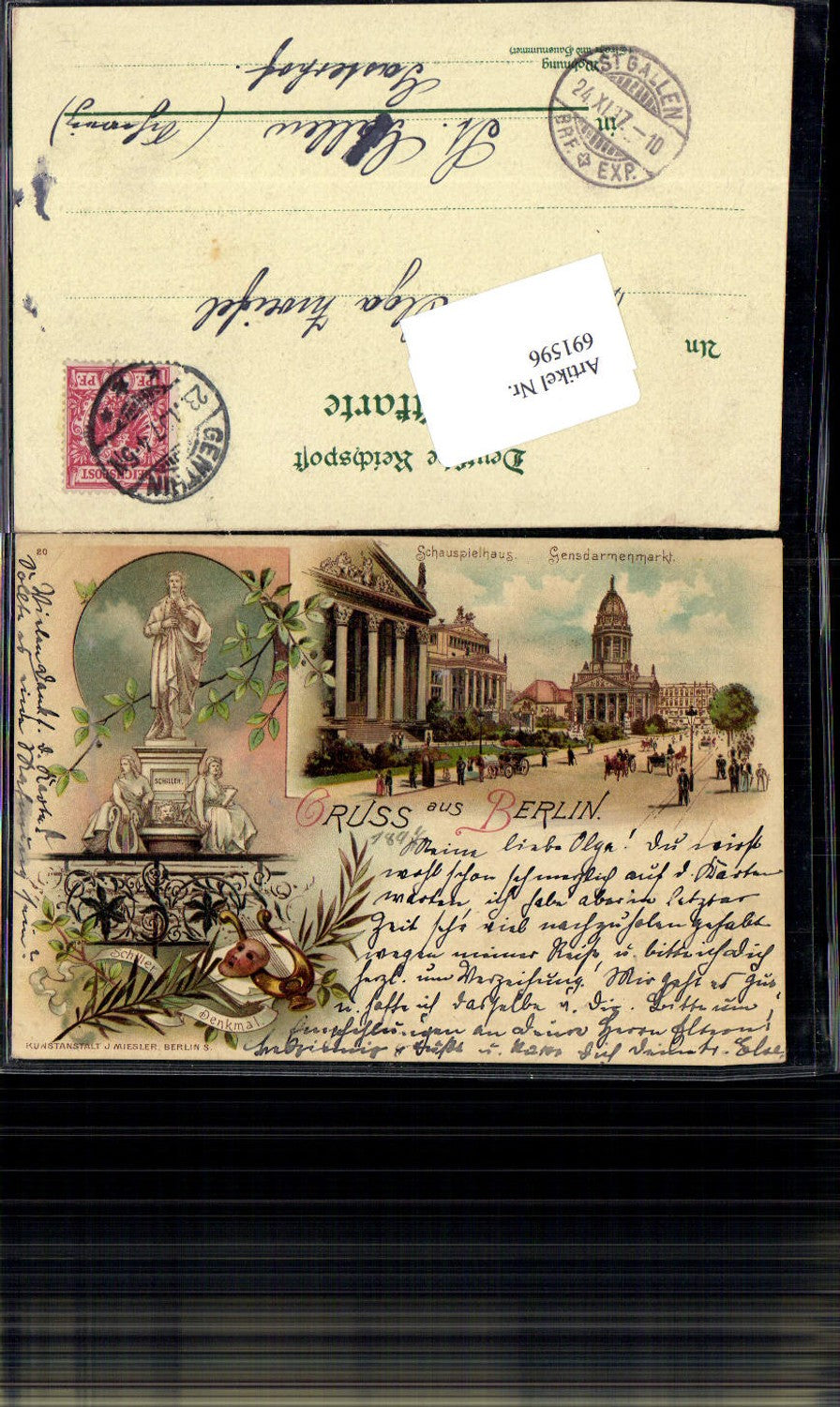 691596 tolle Lithographie Berlin Schauspielhaus Gendarmenmarkt Theater pub Miesler