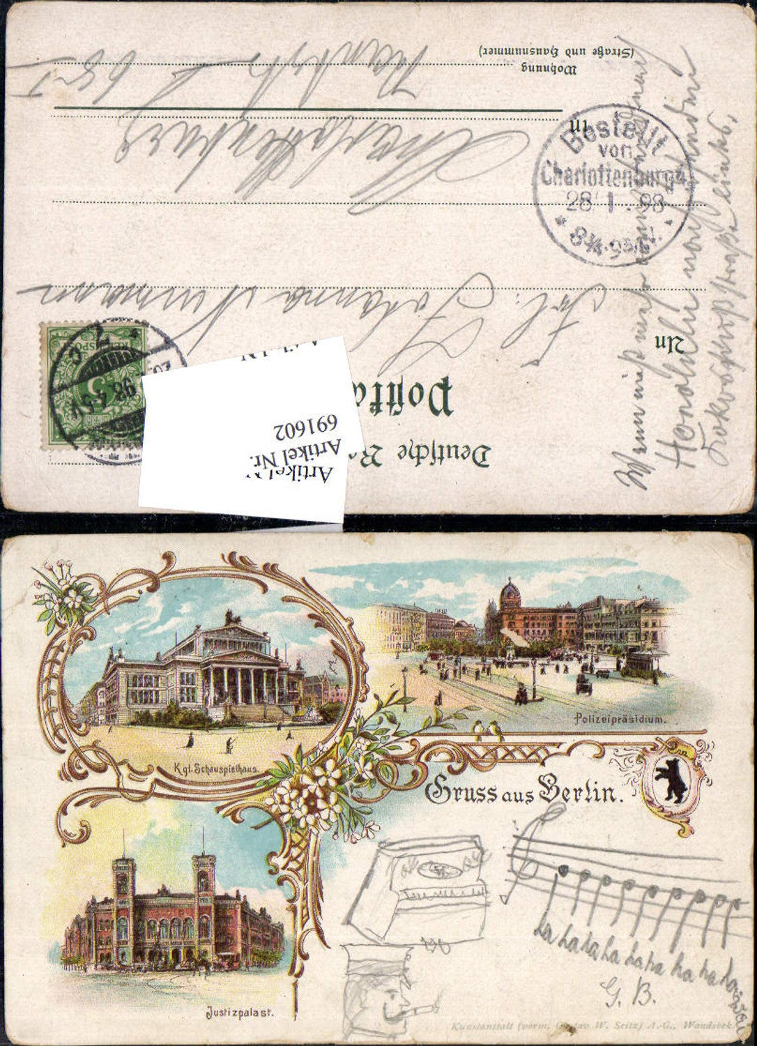 691602 tolle Lithographie Berlin Kgl. Schauspielhaus Theater Justizpalast Polizeipräsidium pub Seitz