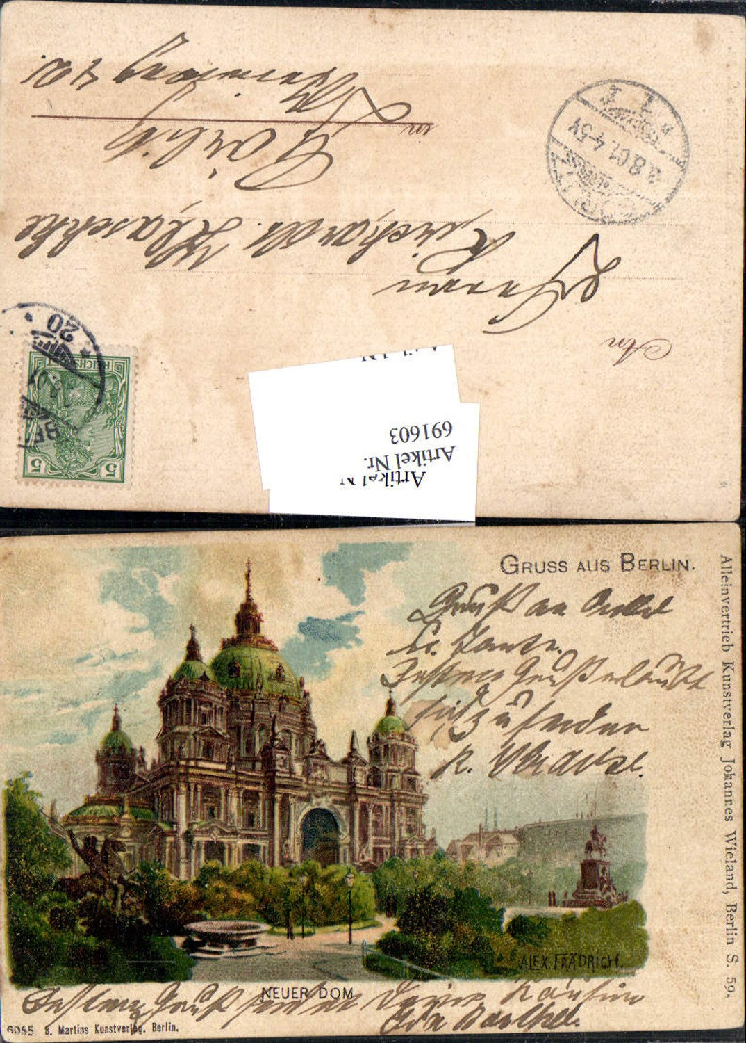 691603 tolle Lithographie Alex Frädrich sign. Berlin Dom pub Johannes Wieland