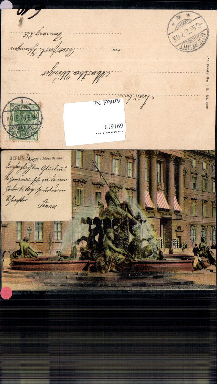 691613 tolle Lithographie Berlin Schloss Brunnen gel. Querfurt pub Joh. Franke 3012