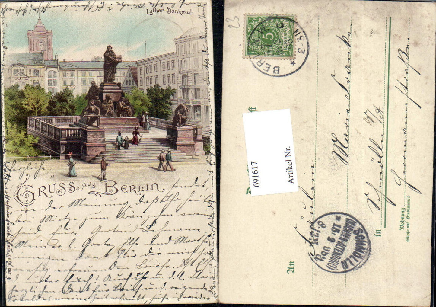 691617 tolle Lithographie Berlin Luther Denkmal pub W. Hagelberg