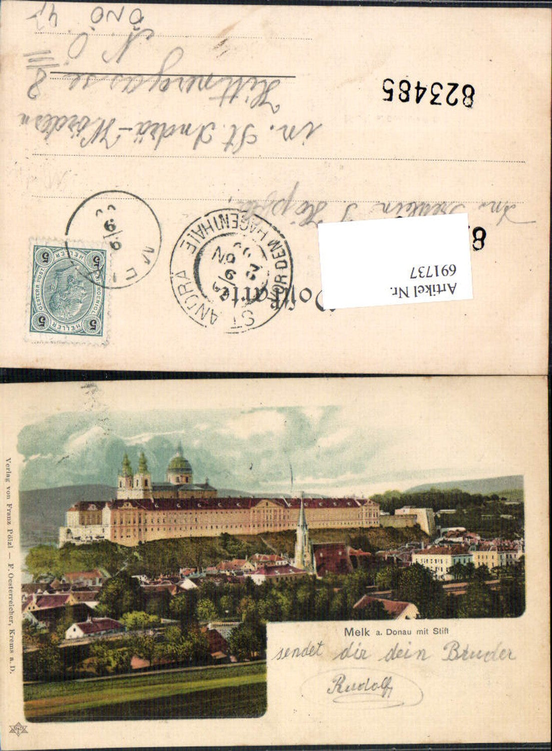 691737 Lithographie Melk an der Donau