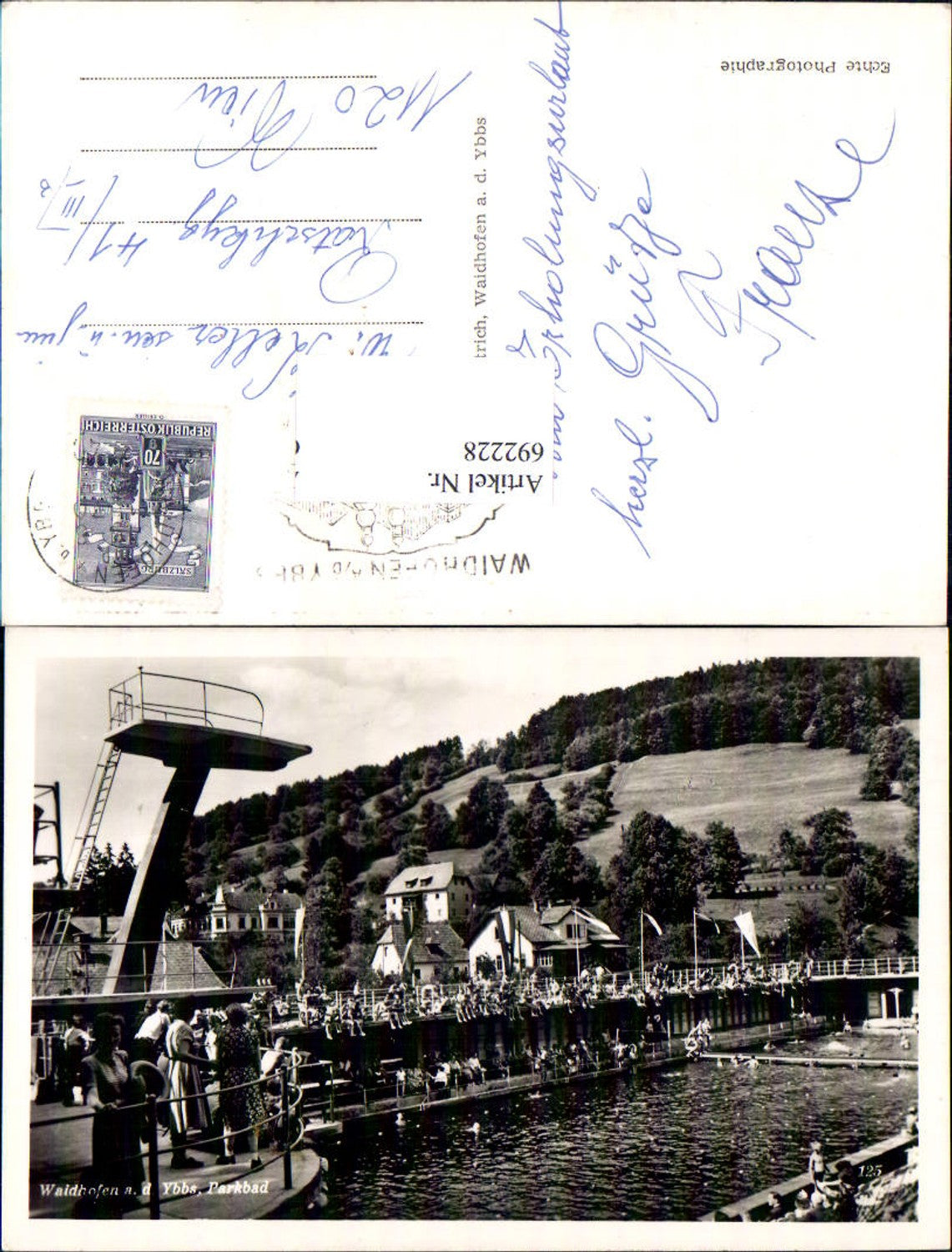 692228 Waidhofen an der Ybbs Freibad Parkbad Bad Sprungturm 1955