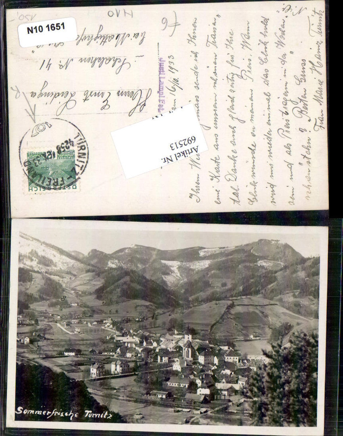 692513 Türnitz Bahnpost Zug 4258 Türnitz Freiland