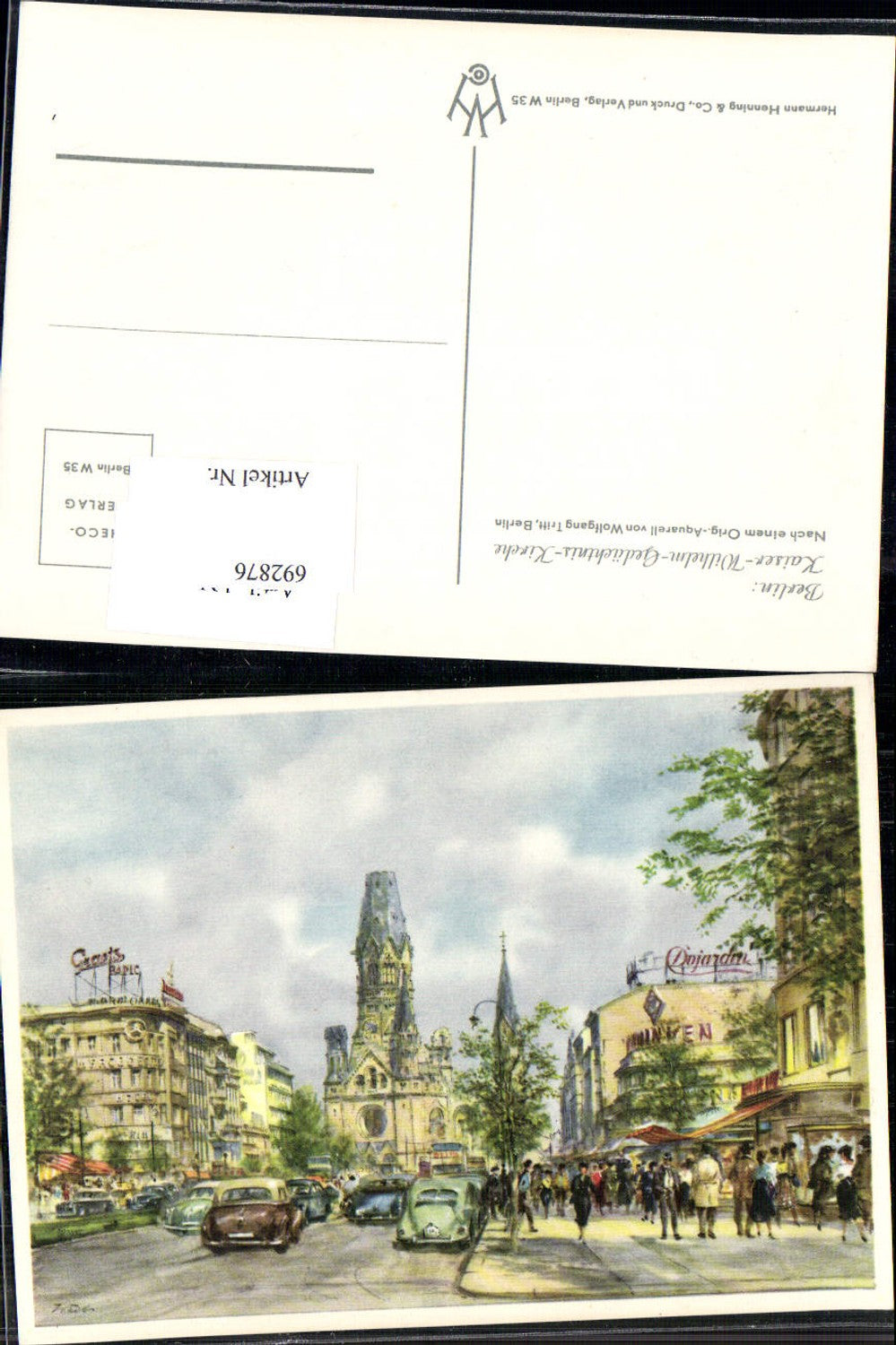 692876 Künstler AK Wolfgang Tritt Berlin Kaiser Wilhelm Gedächtniskirche VW Käfer