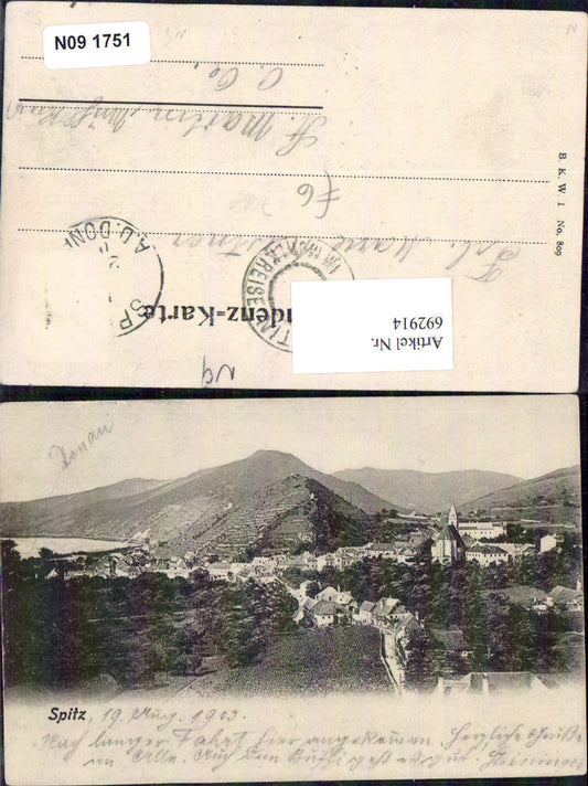 692914 Spitz an der Donau Wachau 1903 gel. St. Martin Mühlkreis pub B.K.W.I. 809