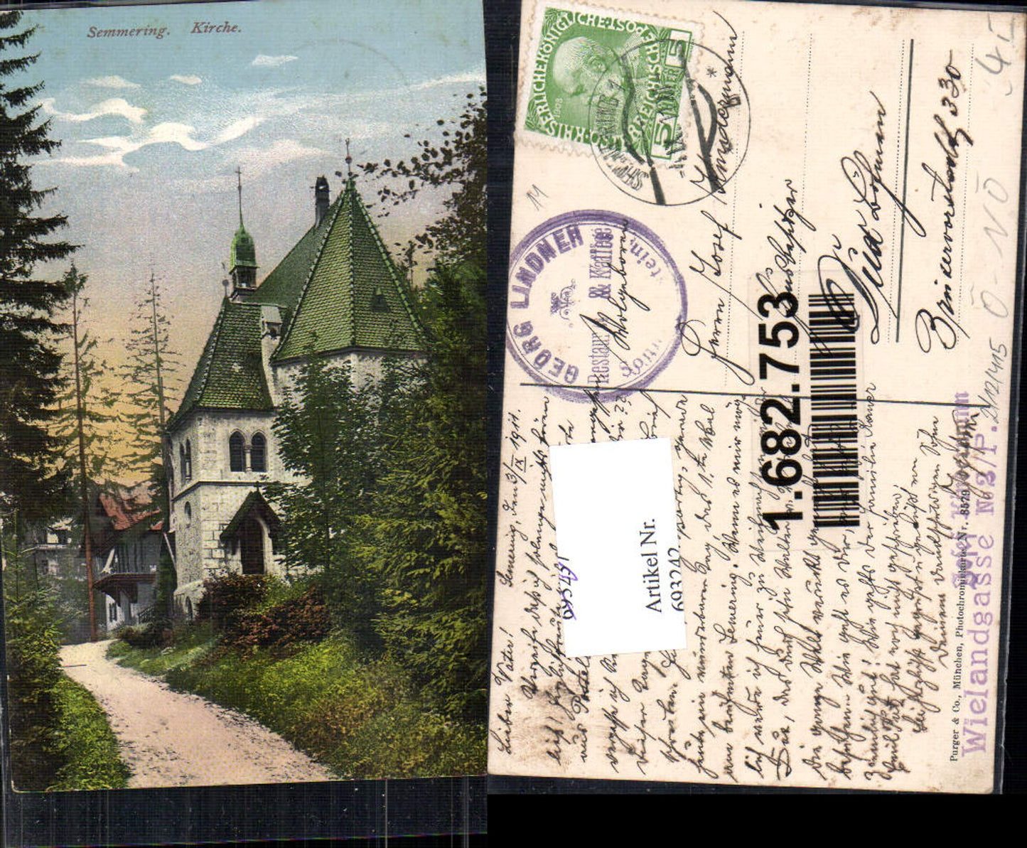 693242 Semmering Kirche gel Dux Böhmen pub Purger & Co. 8579