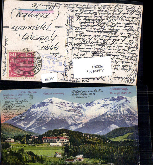 Semmering Kurhaus Villa Meran Südbahnhotel gel Pardubitz Böhmen Marie Kucera Schloss