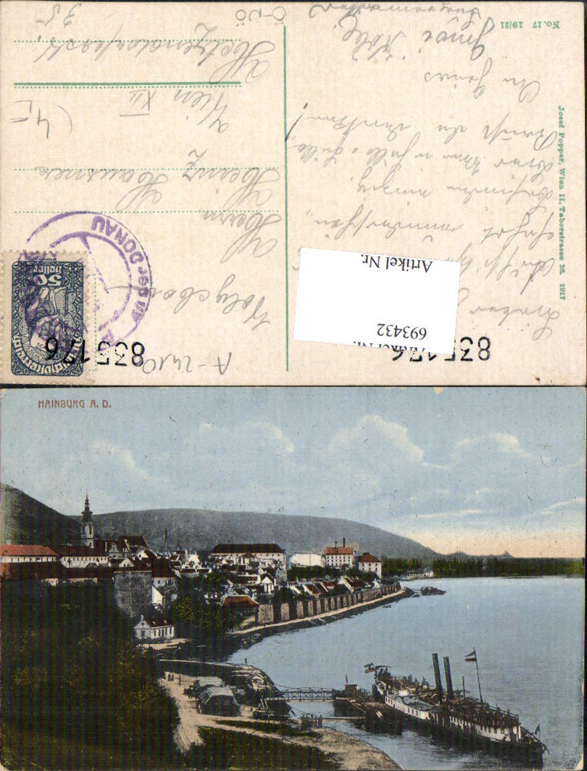 693432 Hainburg an der Donau Dampfer 1917