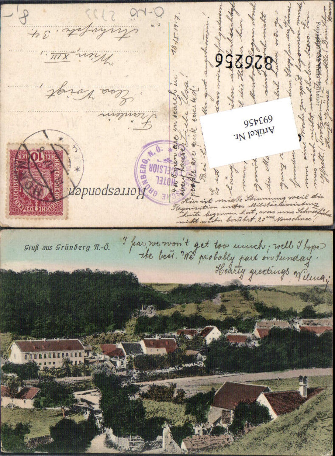 693456 Gruss aus Grünberg N.Ö. St. Bernhard-Frauenhofen Horn Stp. Hotel Excelsior