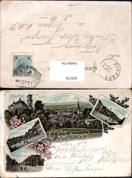 693576 Lithographie Gruss aus Amstetten Schloss Wallsee gel Eisgarn pub Regel & Krug 716