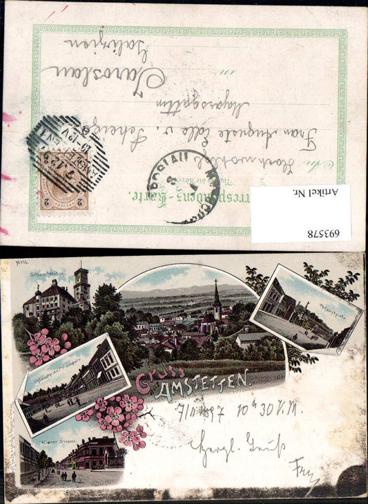 693578 Lithographie Gruss aus Amstetten Schloss Wallsee Wiener Straße Regel & Krug 716