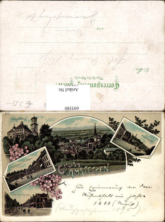 693580 Lithographie Gruss aus Amstetten Schloss Wallsee Wiener Straße Regel & Krug 716