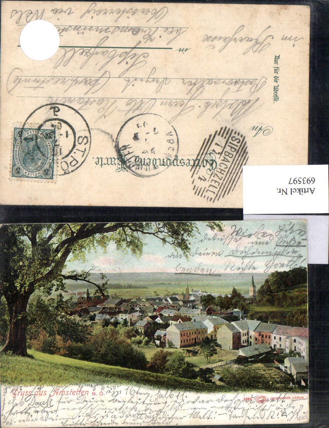 693597 Gruss aus Amstetten Teilansicht Stp. Sipbachzell Kremsmünster 1904