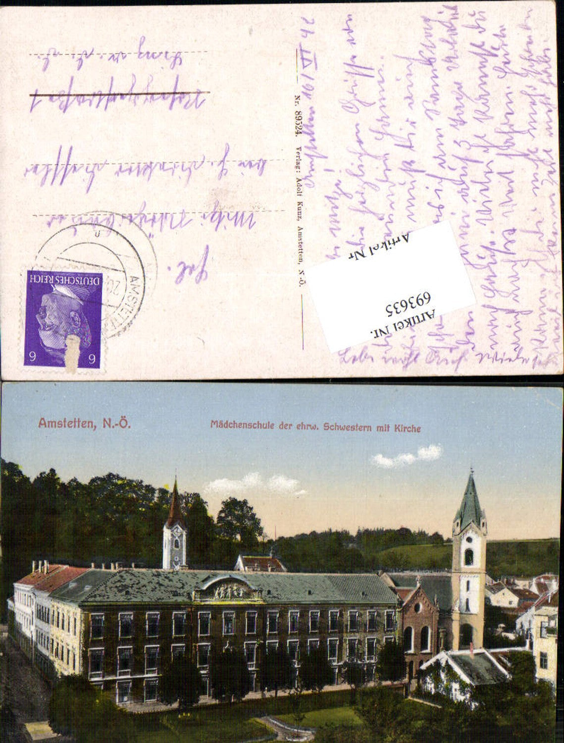 693635 Amstetten Mädchenschule d. Ehrw. Schwestern Kirche pub A. Plank 89524