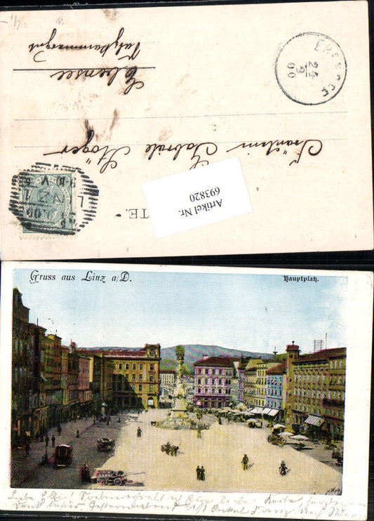 693820 Linz an der Donau Franz Josefsplatz Lithographie gel Ebensee Stp. Ankunftsstempel