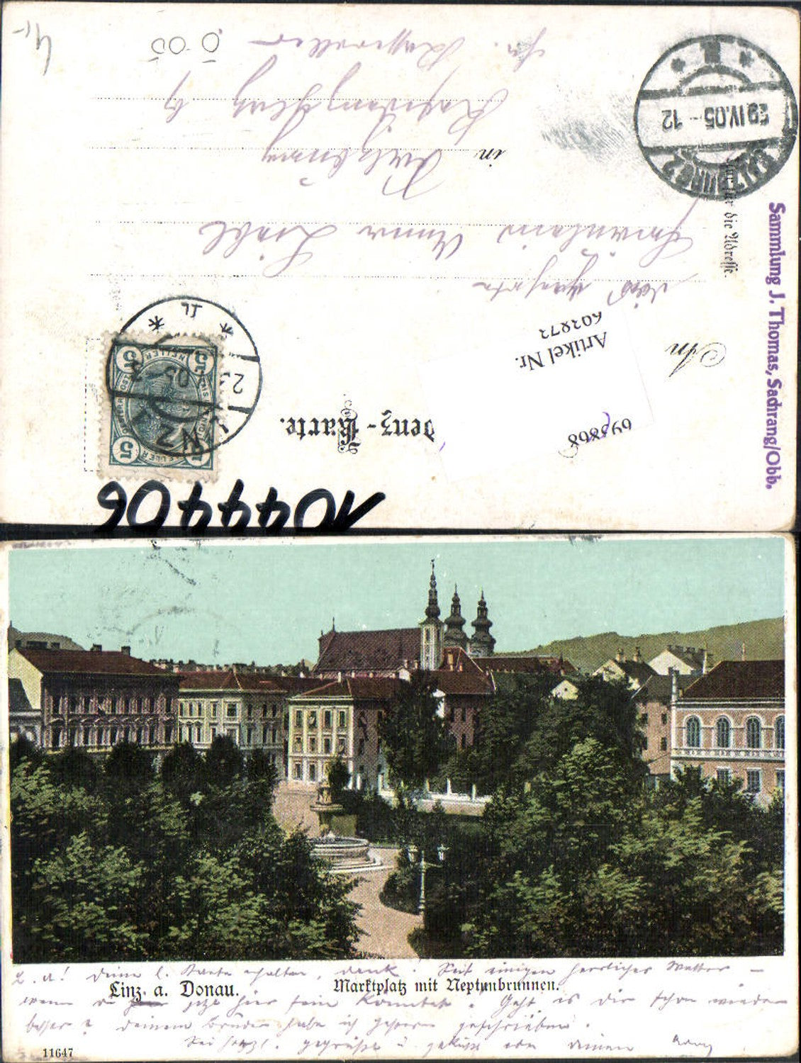 693873 Linz an der Donau Marktplatz Neptunbrunnen Stp. J. Thomas Sachrang