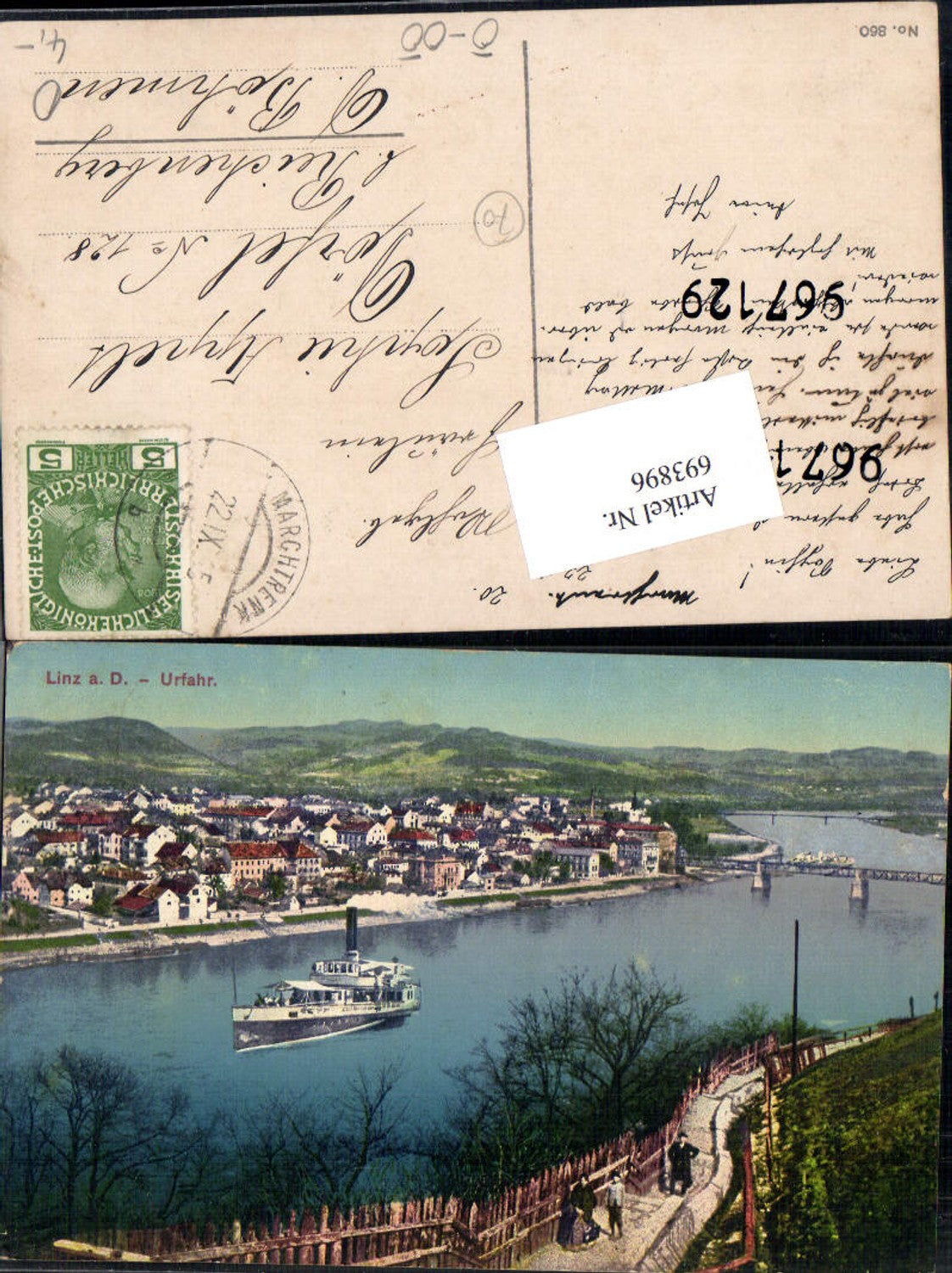 693896 Linz an der Donau Urfahr Dampfer gel Dörfel Reichenberg Liberec