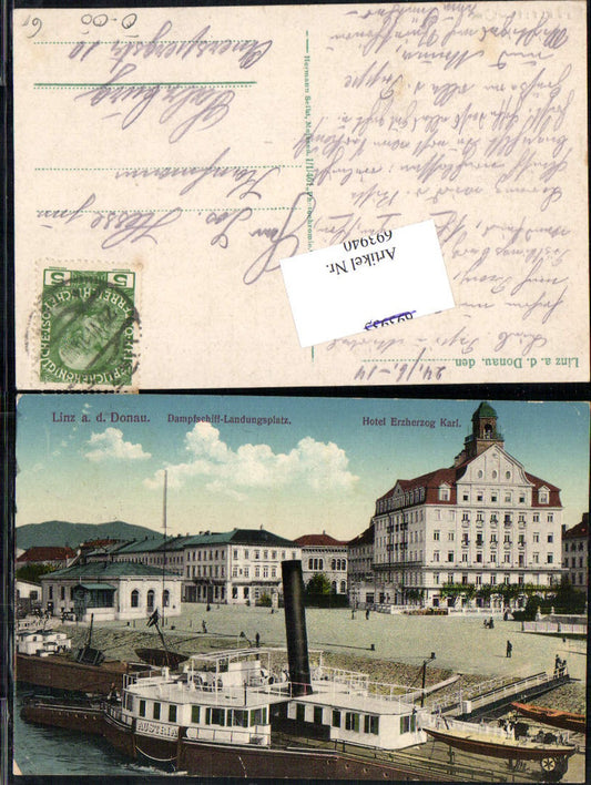 693940 Linz an der Donau Dampfer Austria Landungsplatz Hotel Erzherzog Karl