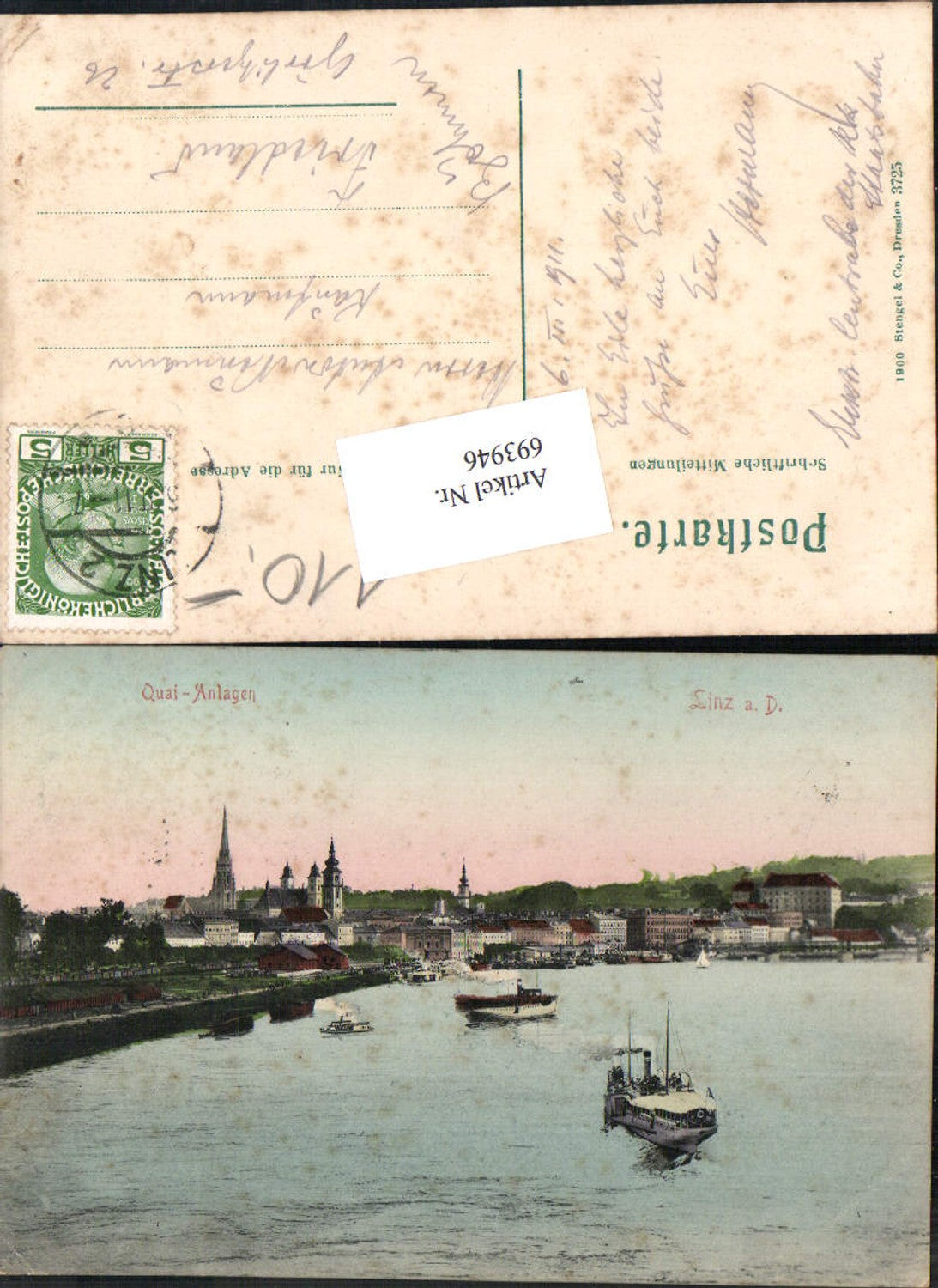 693946 Linz an der Donau Dampfer gel Friedland Böhmen