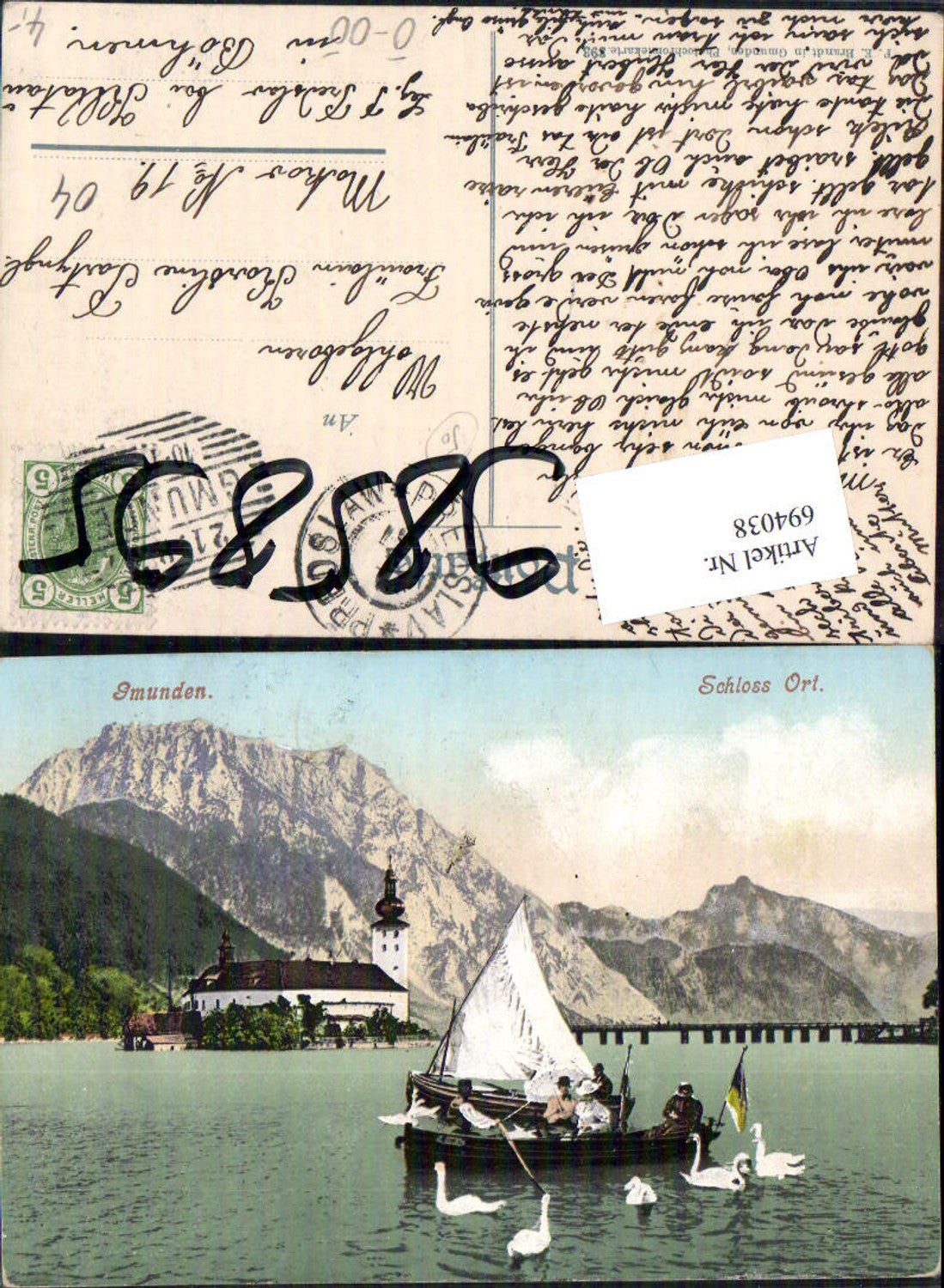 694038 Gmunden am Traunsee Boot Leute Ort Schloss pub Brandt 393 gel Predslav Klattau Böhmen