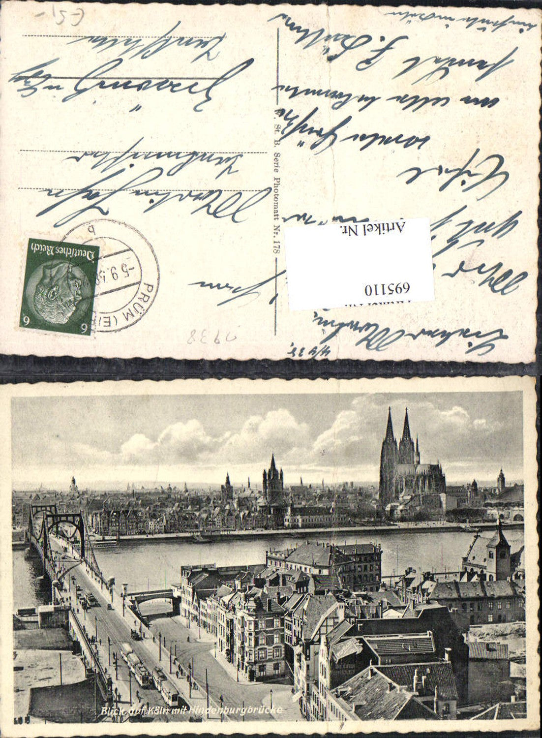 695110 Köln am Rhein Hindenburgbrücke Brücke gel Zwönitz Sachsen Stp. Prüm Eifel