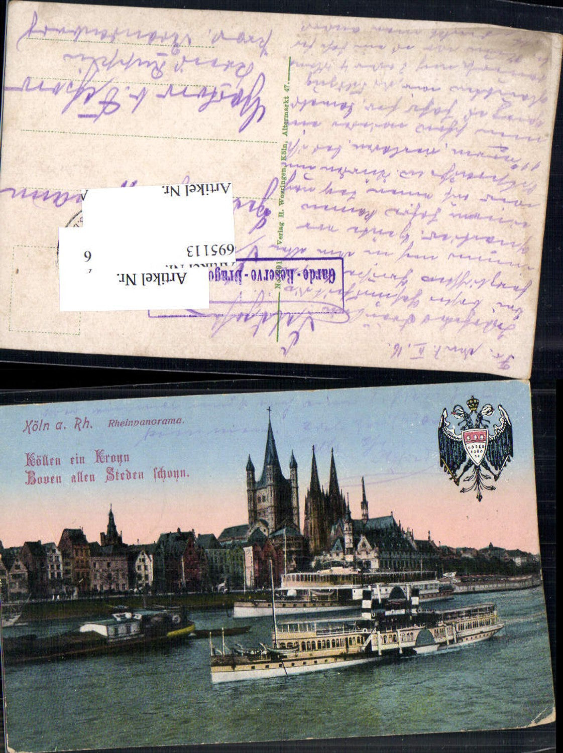 695113 Köln am Rhein Wappen Dampfer Feldpost Garde Reserve Dragoner