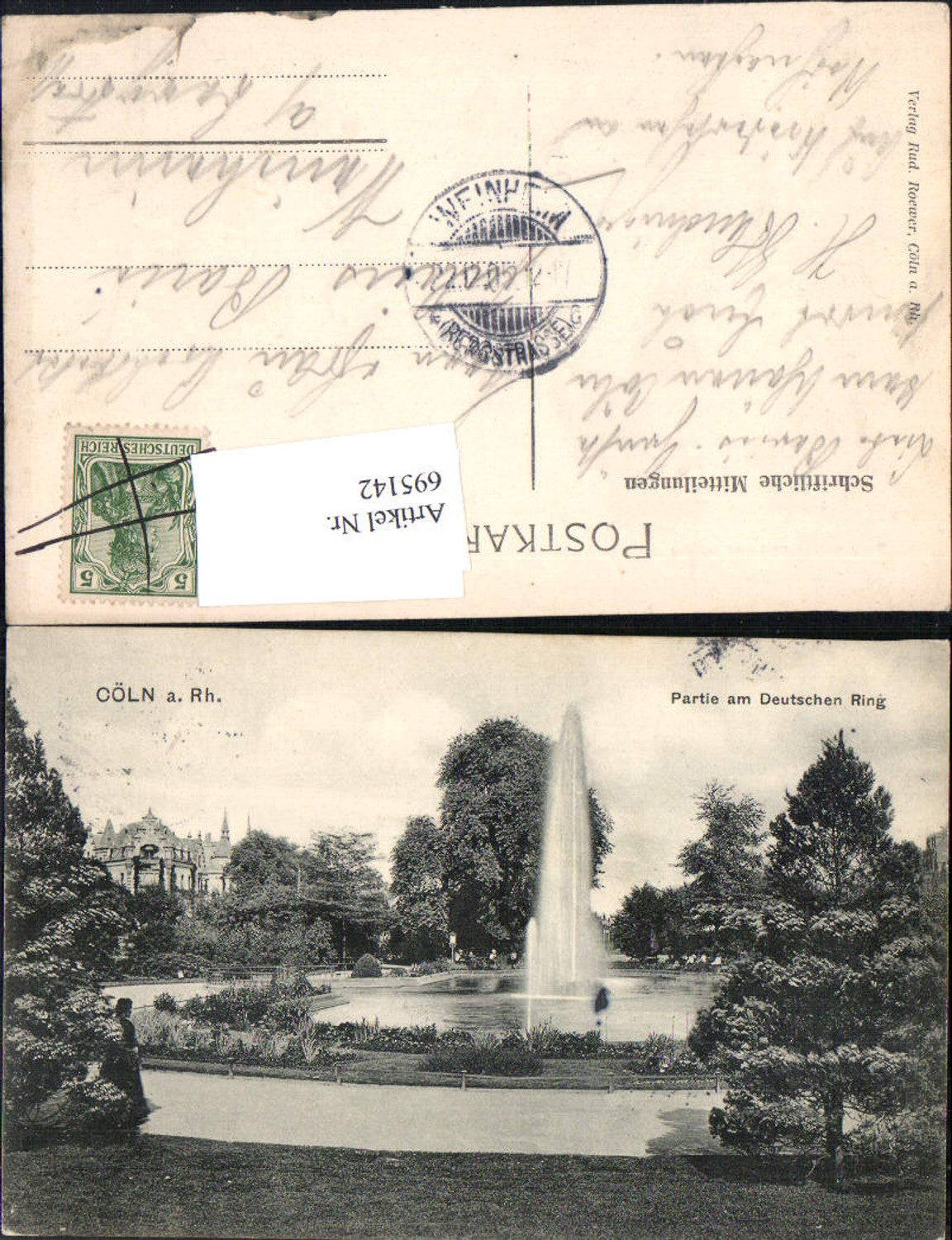 695142 Köln am Rhein Partie am Deutschen Ring gel Stp. Weinheim