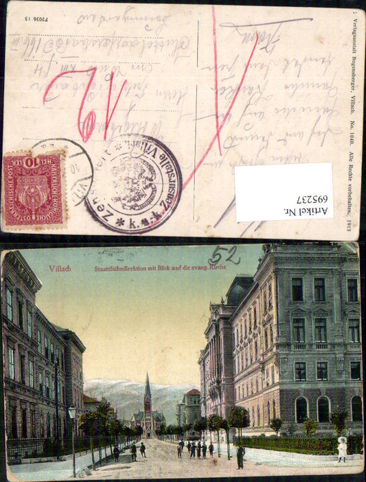 695237 Villach Staatsbahn Direction evangelische Kirche Feldpost Zensurstelle