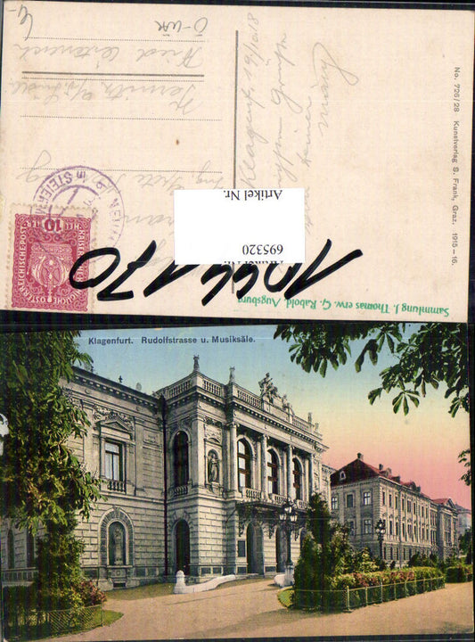 695320 Klagenfurt Rudolfstraße Musiksäle pub S. Frank 726/28 Stp. J. Thomas Sachrang Rabold Augsburg