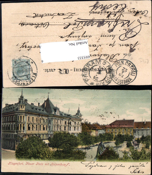 695333 Klagenfurt Neuer Platz Rainerhof gel Polnisch Ostrau Stempel