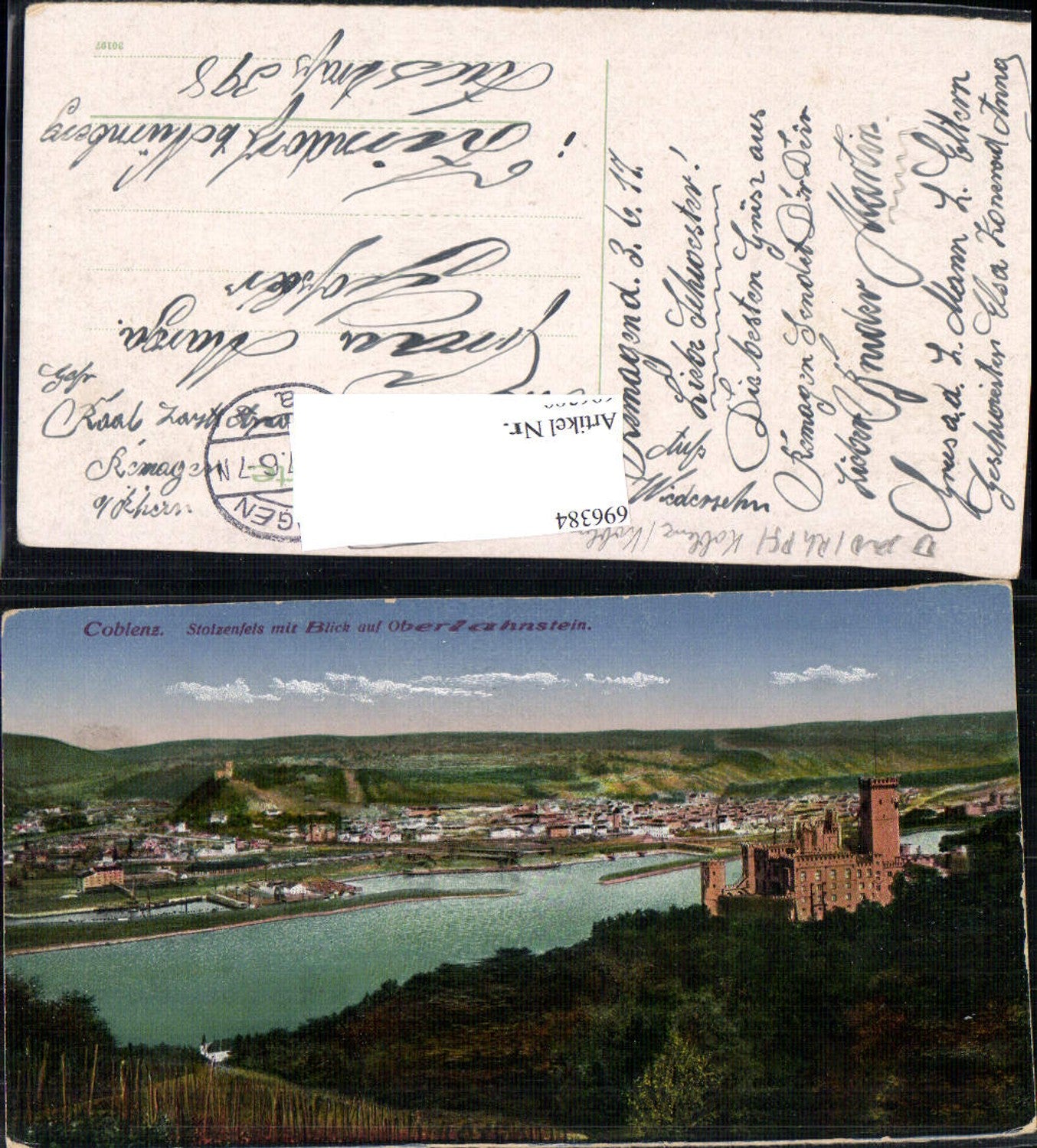 696384 Koblenz am Rhein Coblenz Stolzenfels Feldpost Zirndorf b. Nürnberg