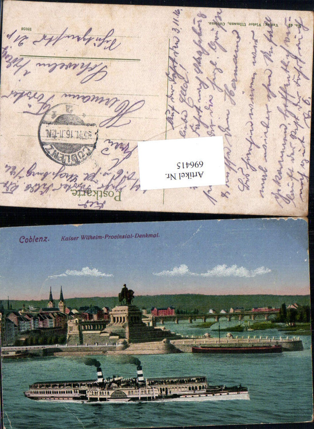 696415 Koblenz am Rhein Coblenz Deutsches Eck Feldpost Schwelm
