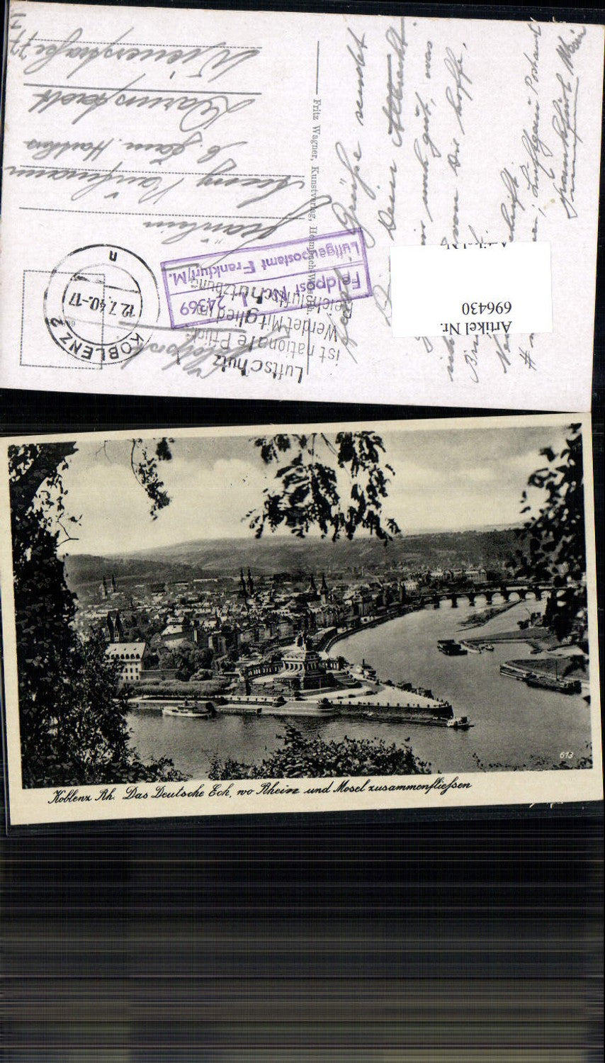 696430 Koblenz am Rhein Deutsches Eck Feldpost Luftgaupostamt Frankfurt
