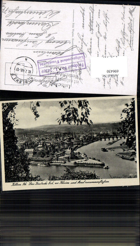 696430 Koblenz am Rhein Deutsches Eck Feldpost Luftgaupostamt Frankfurt
