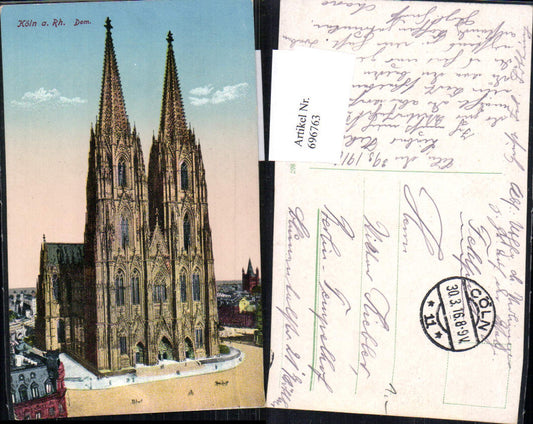 696763 Köln Cöln am Rhein Dom gel Feldpost Tempelhof Berlin