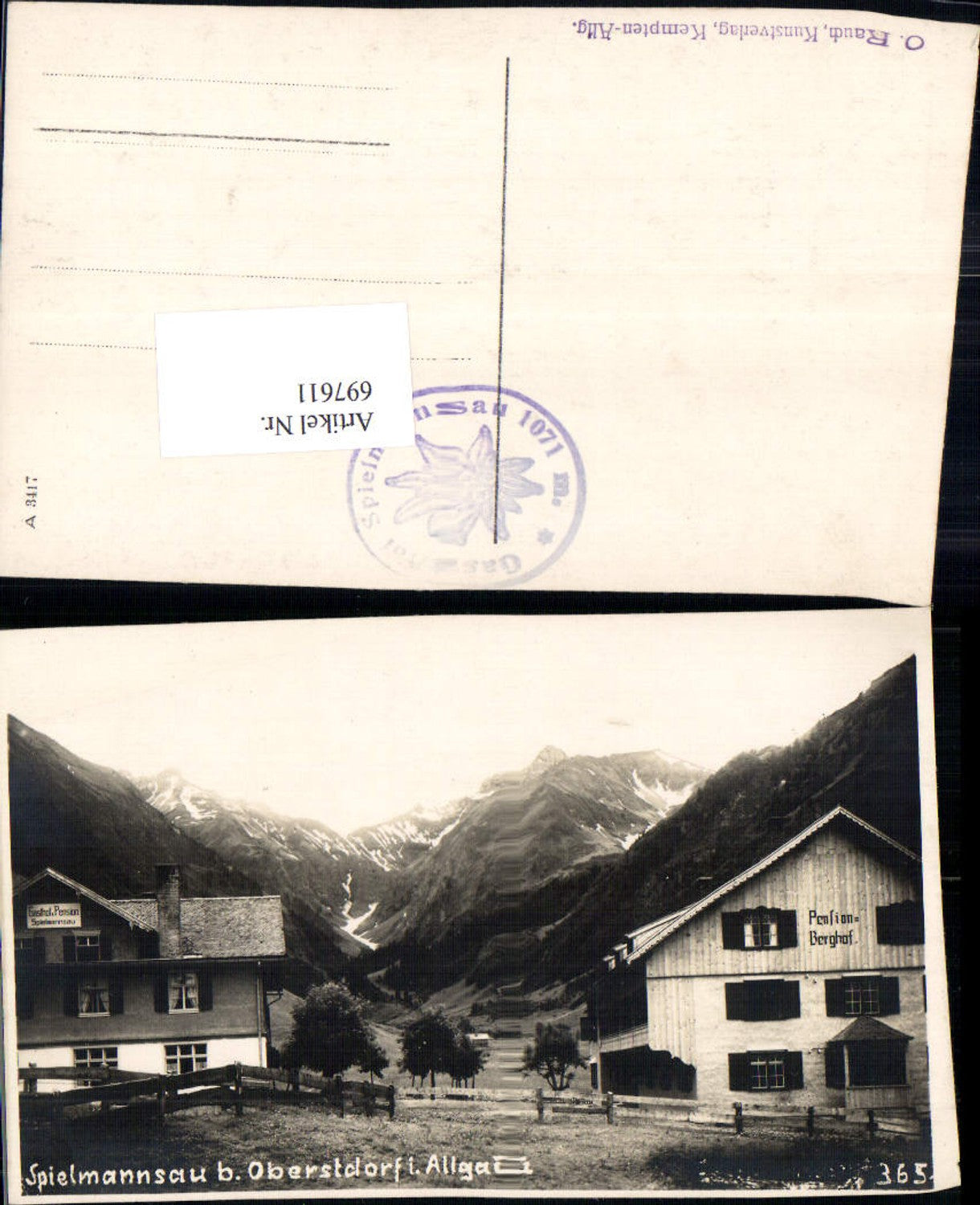 697611 Foto-AK Spielmannsau bei Oberstdorf im Allgäu Pension Berghof pub O. Rauch Kempten