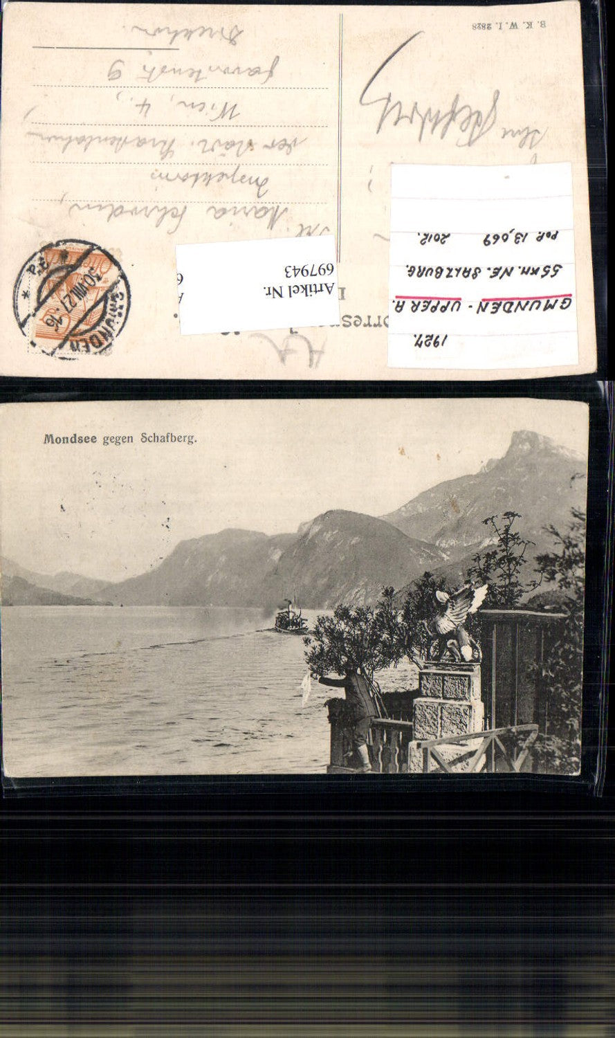 697943 tolle AK Mondsee m. Schafberg Uferpartie pub B.K.W.I. 2828