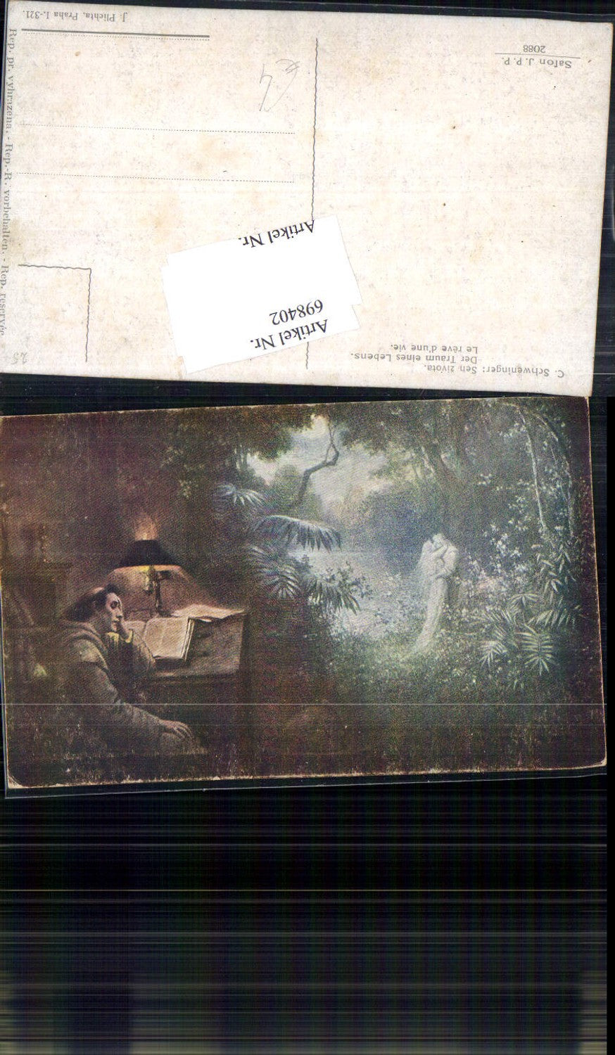 698402 Künstler AK C. Schweninger Der Traum des Lebens Mönch Lampe träumen Mann Buch lesen