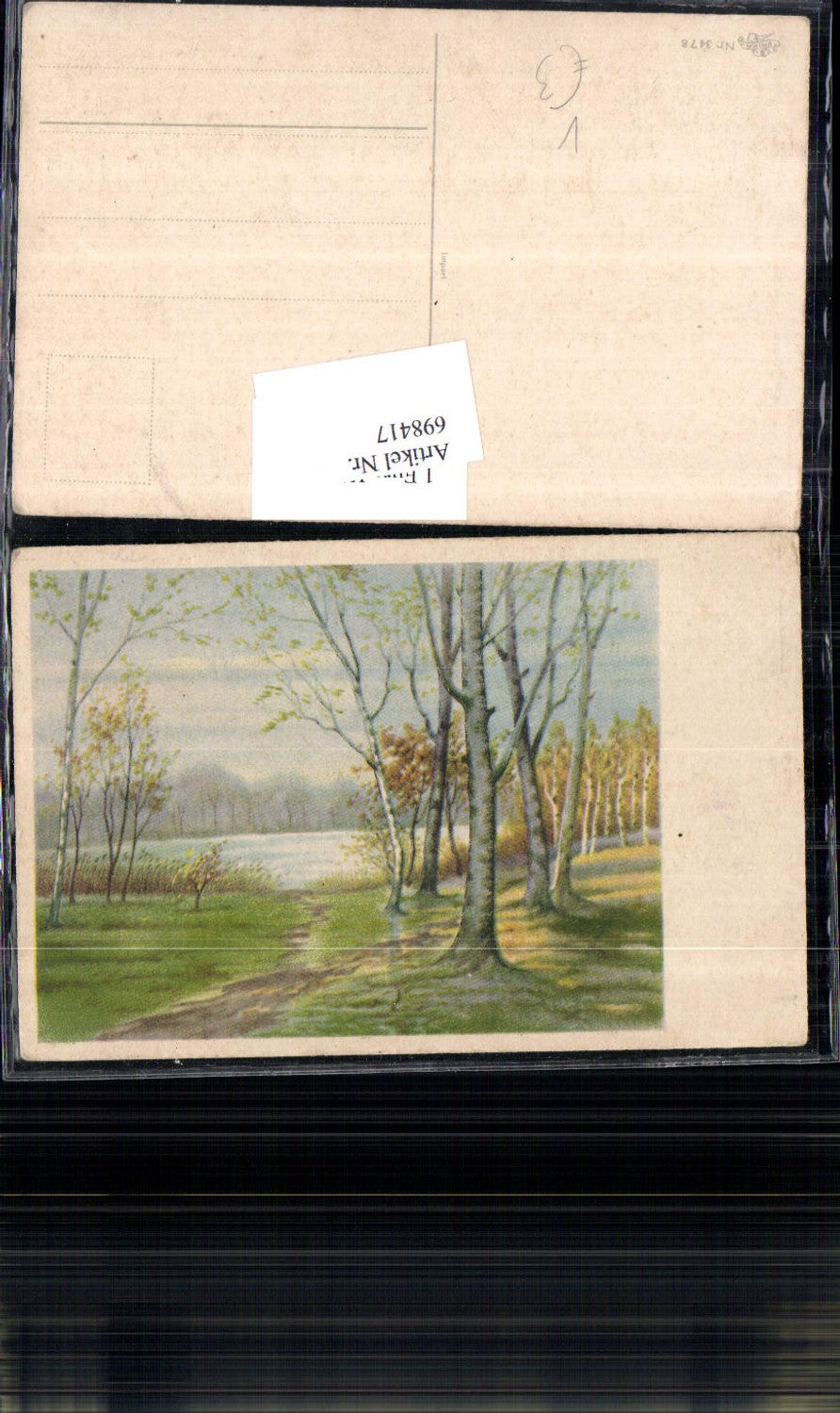 698417 Künstler AK See Landschaft Bäume Baum Birke pub Erika 3478