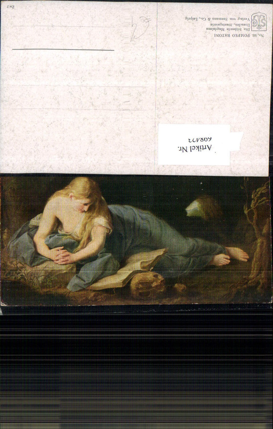 698423 Künstler AK Pompeo Batoni Büßende Madonna Akt Totenkopf Tod Post Mortem lesen Buch